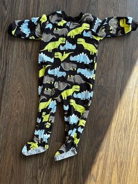 Carter's Black Footed One-Piece with Lime Green & Light Blue Dinosaurs